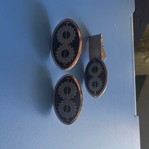 Gear Design Cufflinks and Tie Clip Set